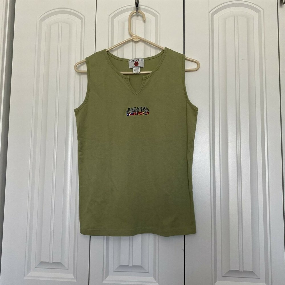 Vintage Bacardi Rum Shirt Tank Puerto Rico Green Made in USA Cotton